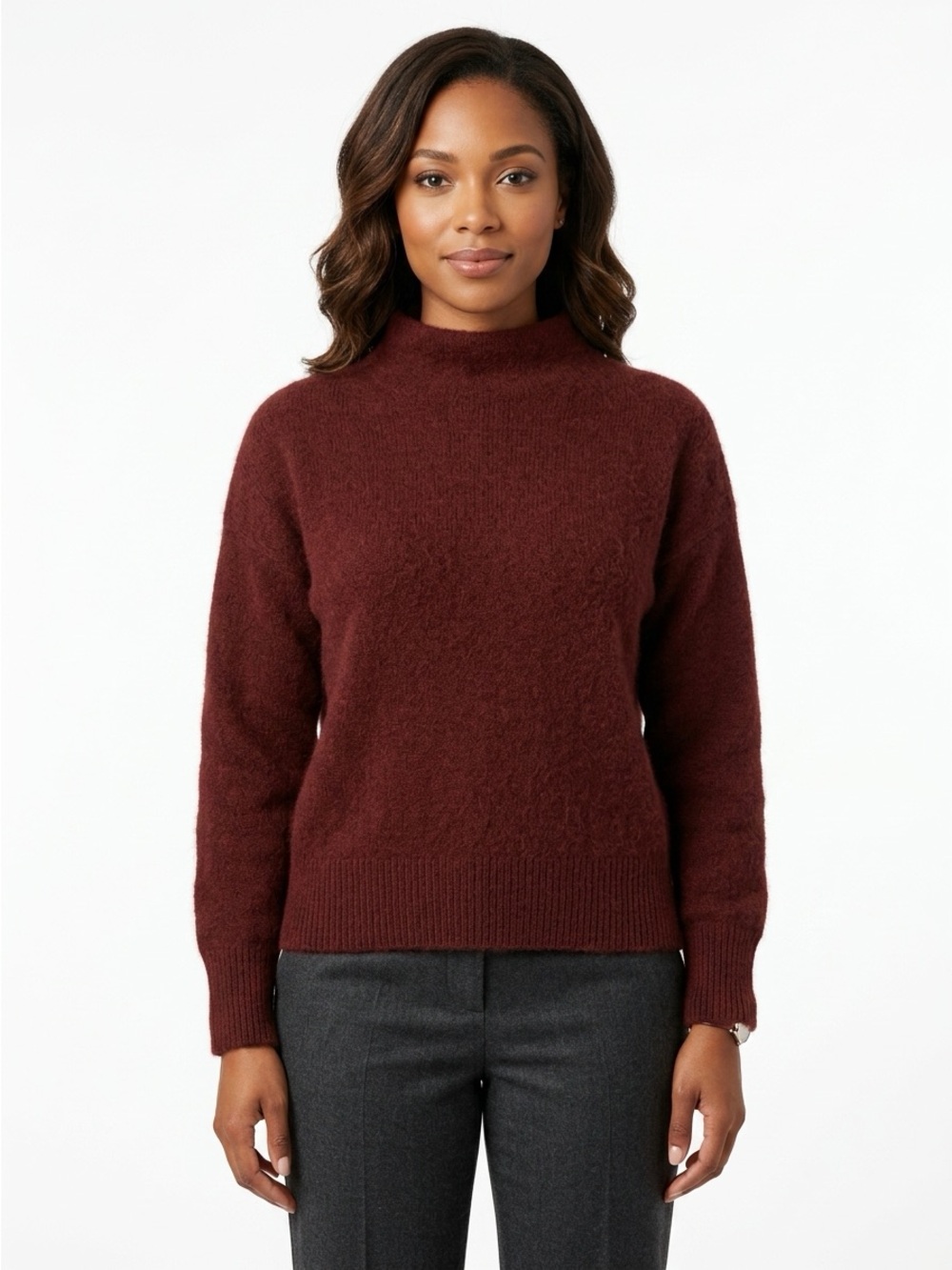 Vince Funnel Neck Sweater Drop Shoulder Cashmere Burgundy Medium